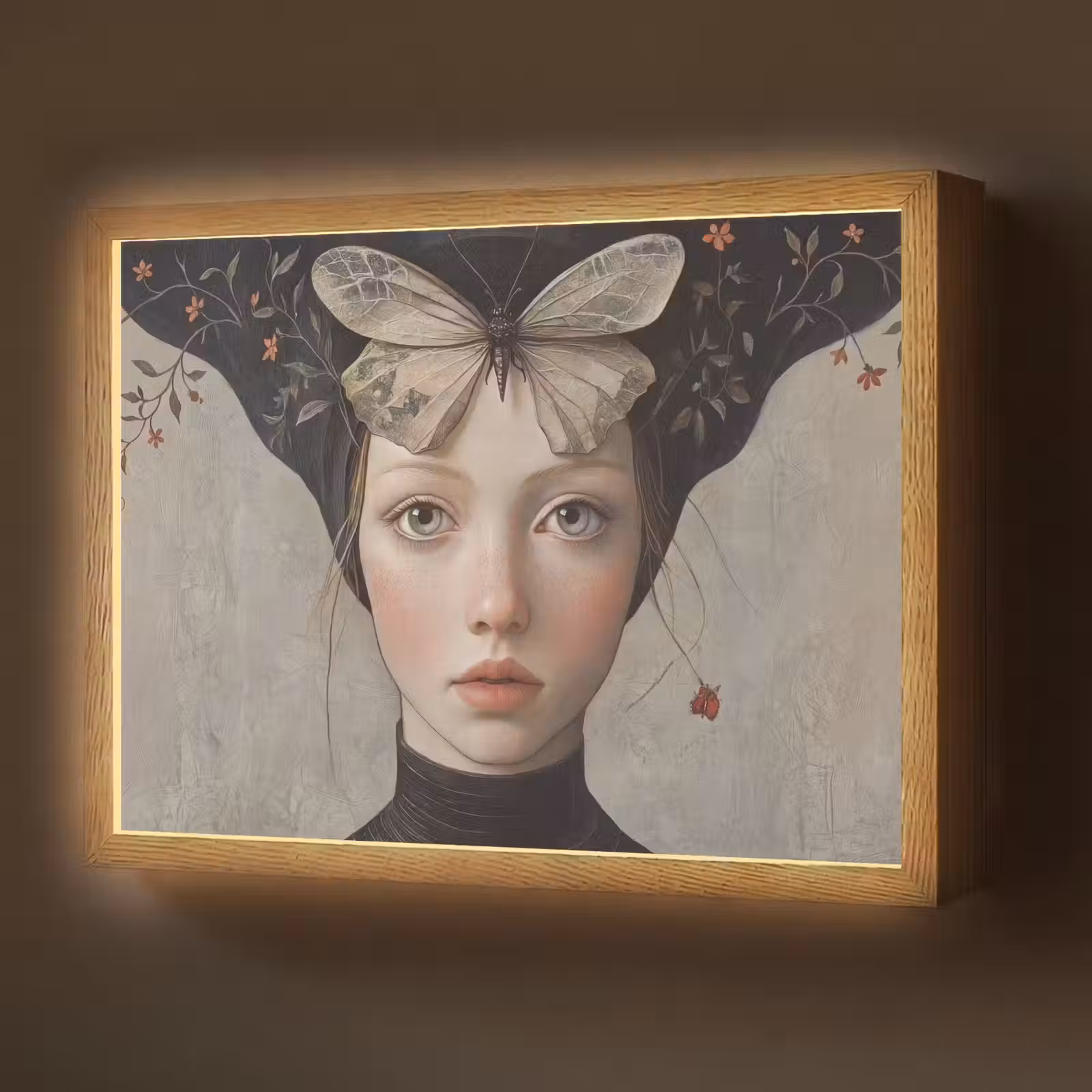 Lightbox - Wandlamp - Woman - Butterfly - Art - Classic - Muted — 1