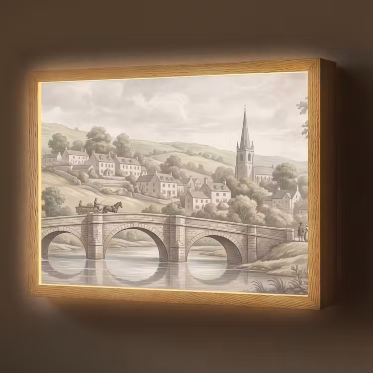 Lightbox - Wandlamp - Dorp - Brug - Uitzicht - Groen — 1