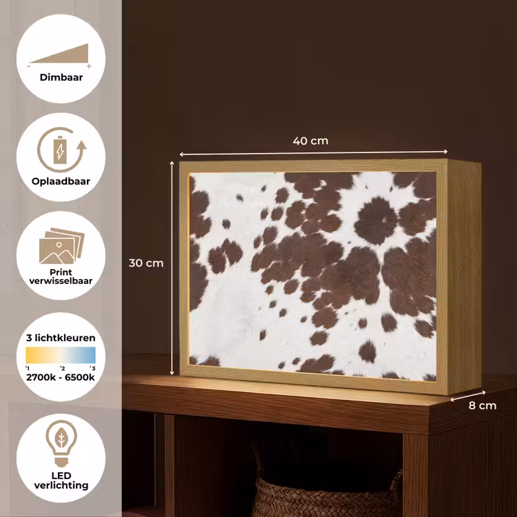 Lightbox - Wandlamp - Koeienhuid - Klassiek - Bruin — 10