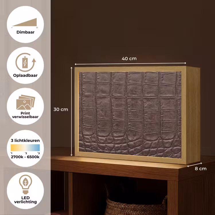 Lightbox - Wandlamp - Krokodil - Leer - Bruin — 10