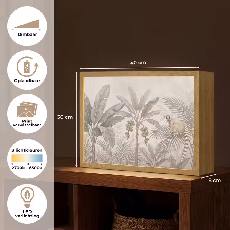 Lightbox - Wandlamp - Natuur - Jungle - Ringstaartmaki - Bruin — 10