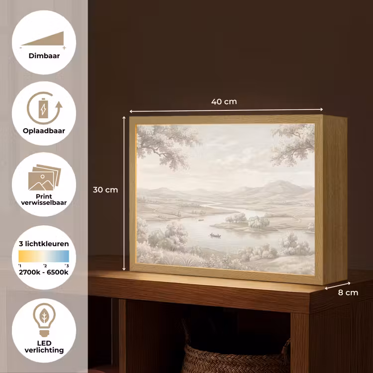 Lightbox - Wandlamp - Rivierlandschap - Bergen - Natuur - Vintage - Beige — 10