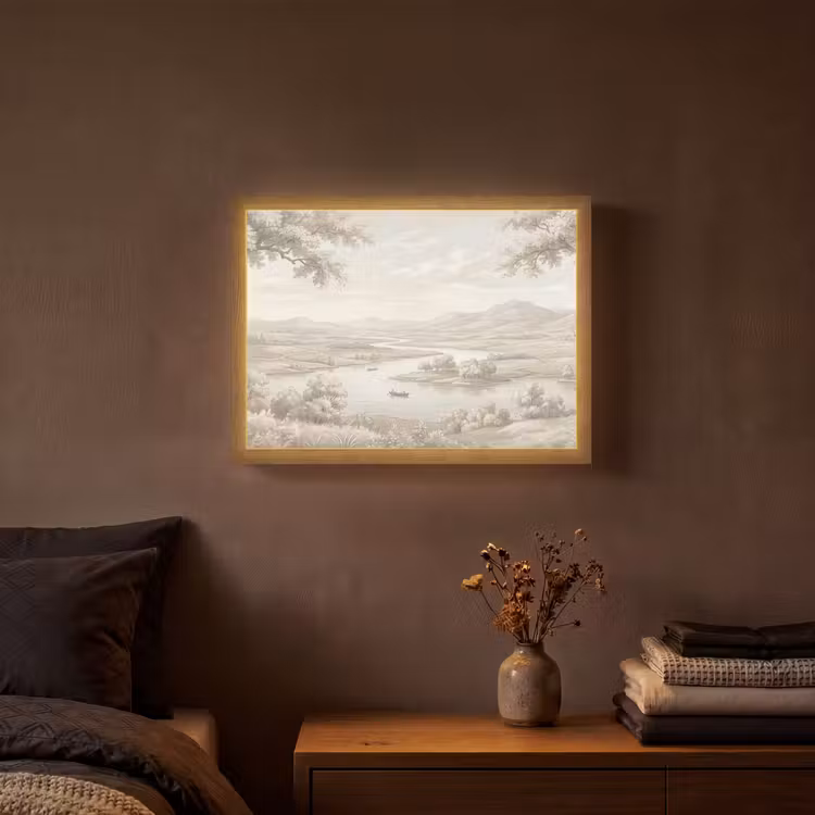 Lightbox - Wandlamp - Rivierlandschap - Bergen - Natuur - Vintage - Beige — 3