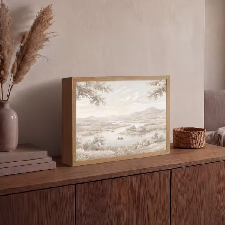Lightbox - Wandlamp - Rivierlandschap - Bergen - Natuur - Vintage - Beige — 4