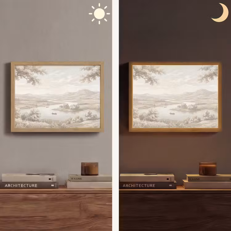 Lightbox - Wandlamp - Rivierlandschap - Bergen - Natuur - Vintage - Beige — 6