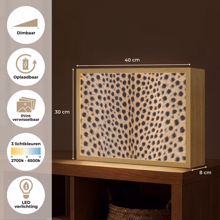 Lightbox - Wandlamp - Vacht - Jachtluipaard - Zwart - Wit — 10
