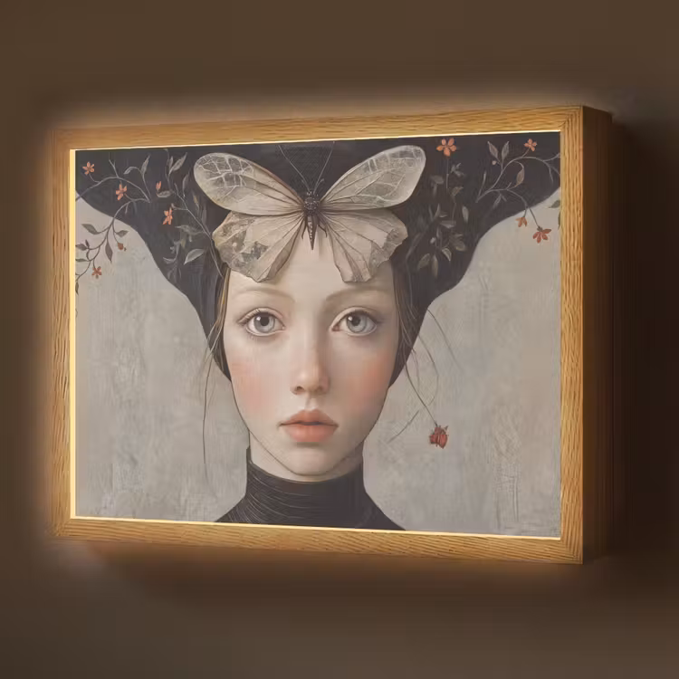Lightbox - Wandlamp - Woman - Butterfly - Art - Classic - Muted — 1
