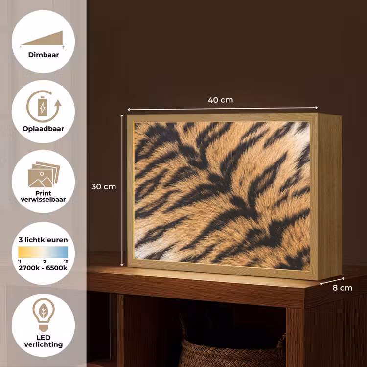 Lightbox - Wandlamp - Realistisch - Tijgervacht - Zwart — 10