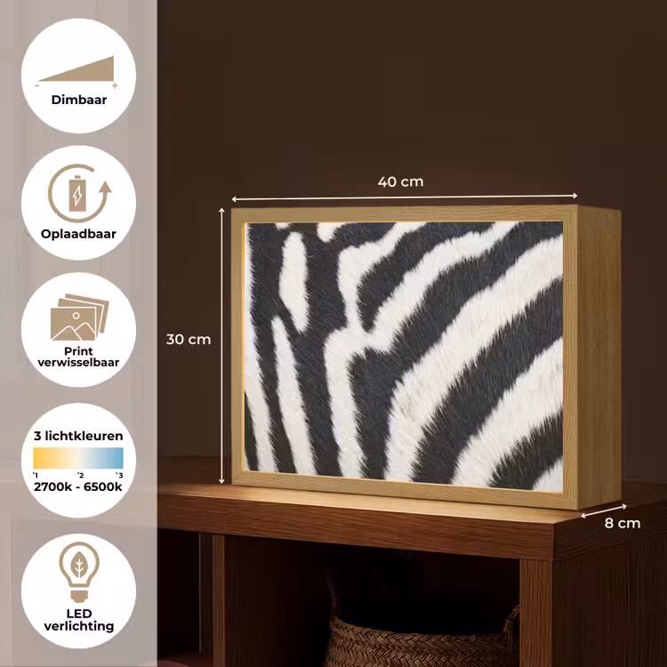 Lightbox - Wandlamp - Zebra - Vacht - Klassiek - Zwart - Wit — 10
