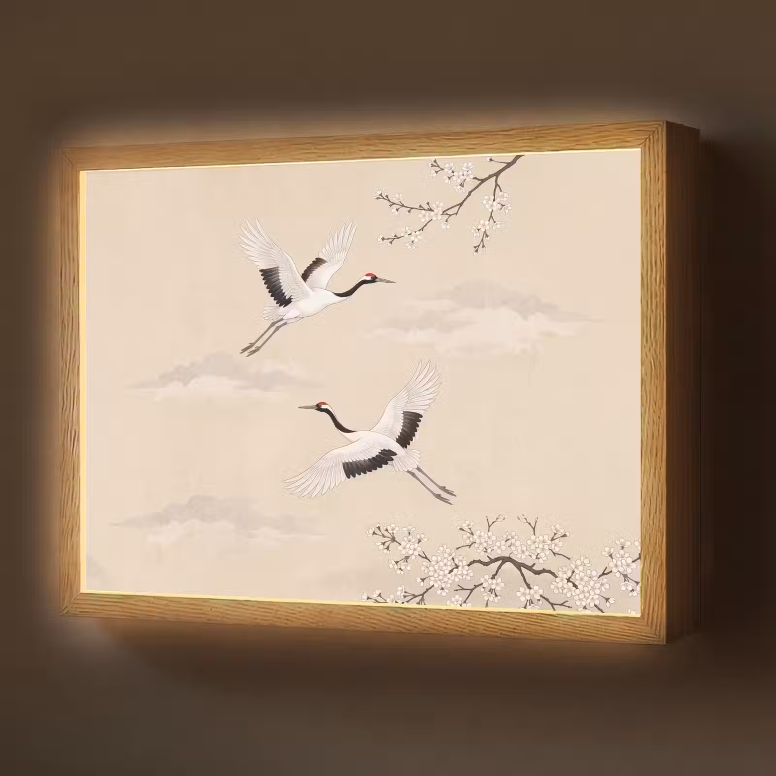 Lightbox - Wandlamp - Kraanvogels - Bloesem - Beige — 1