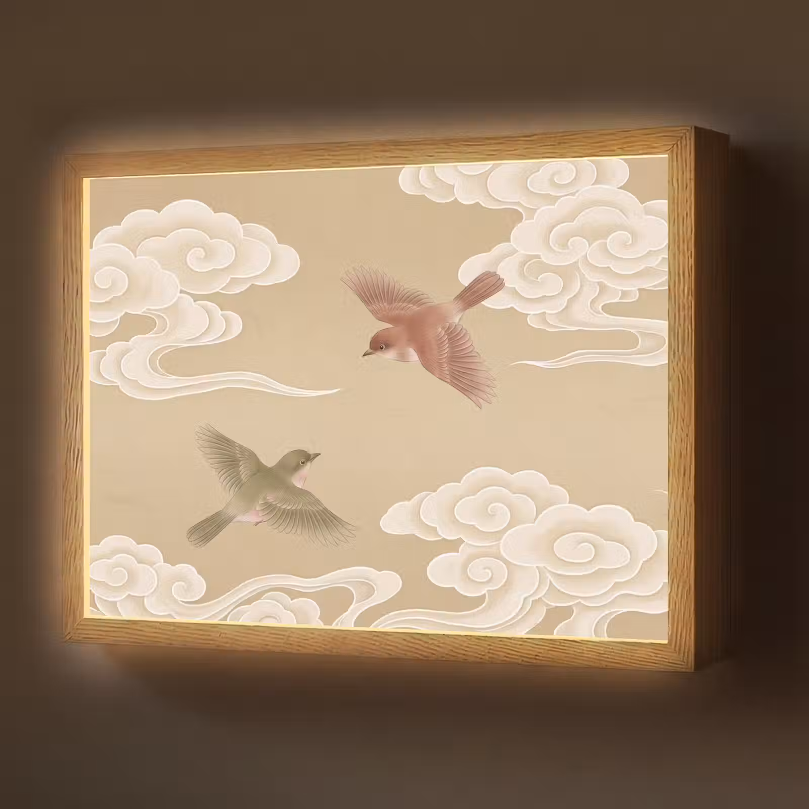 Lightbox - Wandlamp - Vogels - Vliegen - Beige — 1
