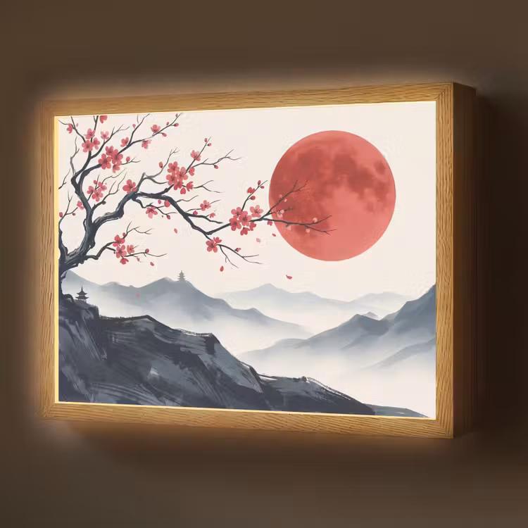 Lightbox - Wandlamp - Kersenbloesem - Oosters - Rood — 1