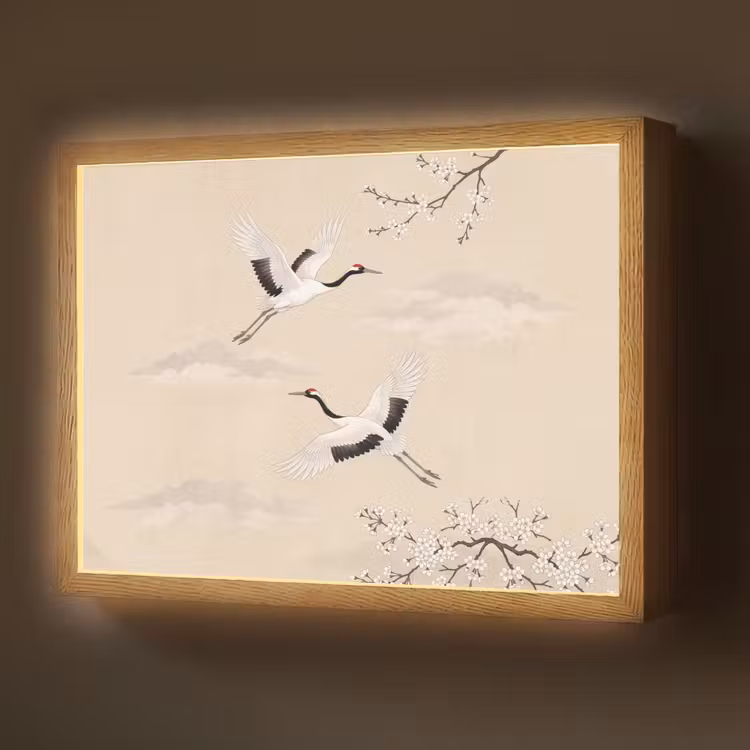 Lightbox - Wandlamp - Kraanvogels - Bloesem - Beige — 1