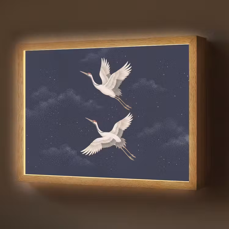 Lightbox - Wandlamp - Kraanvogels - Nachthemel - Blauw — 1