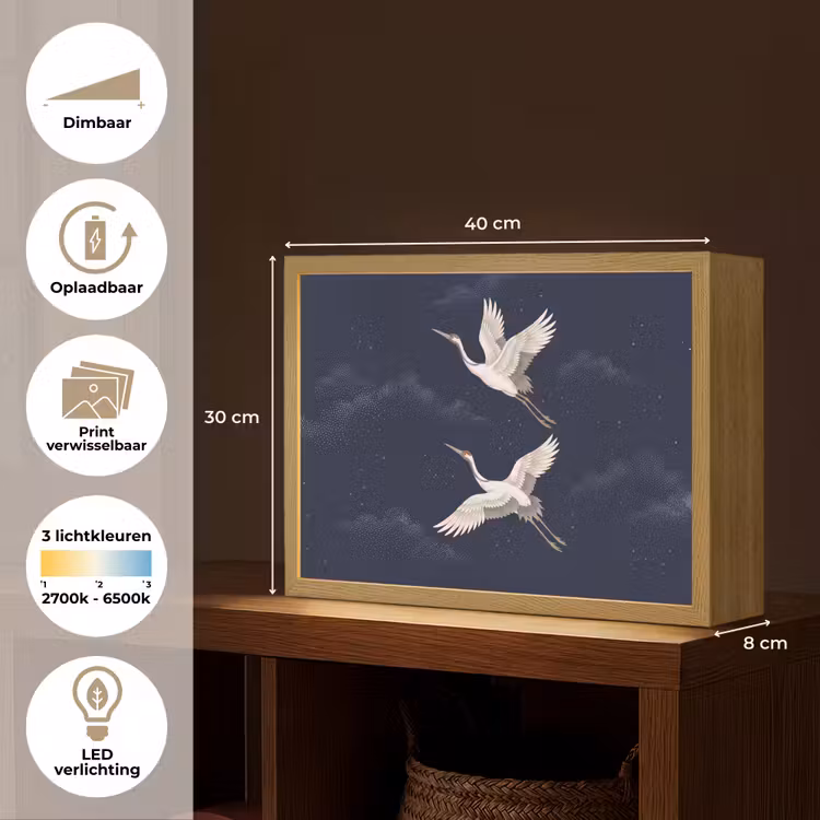 Lightbox - Wandlamp - Kraanvogels - Nachthemel - Blauw — 10