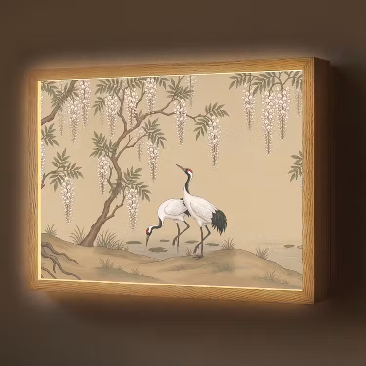 Lightbox - Wandlamp - Kraanvogels - Water - Beige — 1