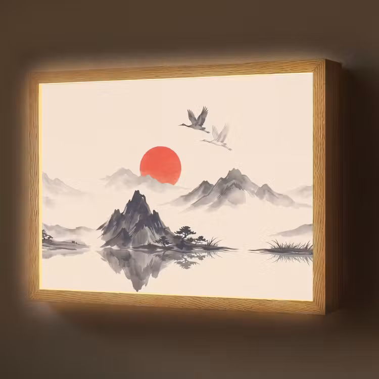Lightbox - Wandlamp - Oosters - Kraanvogels - Landschap — 1