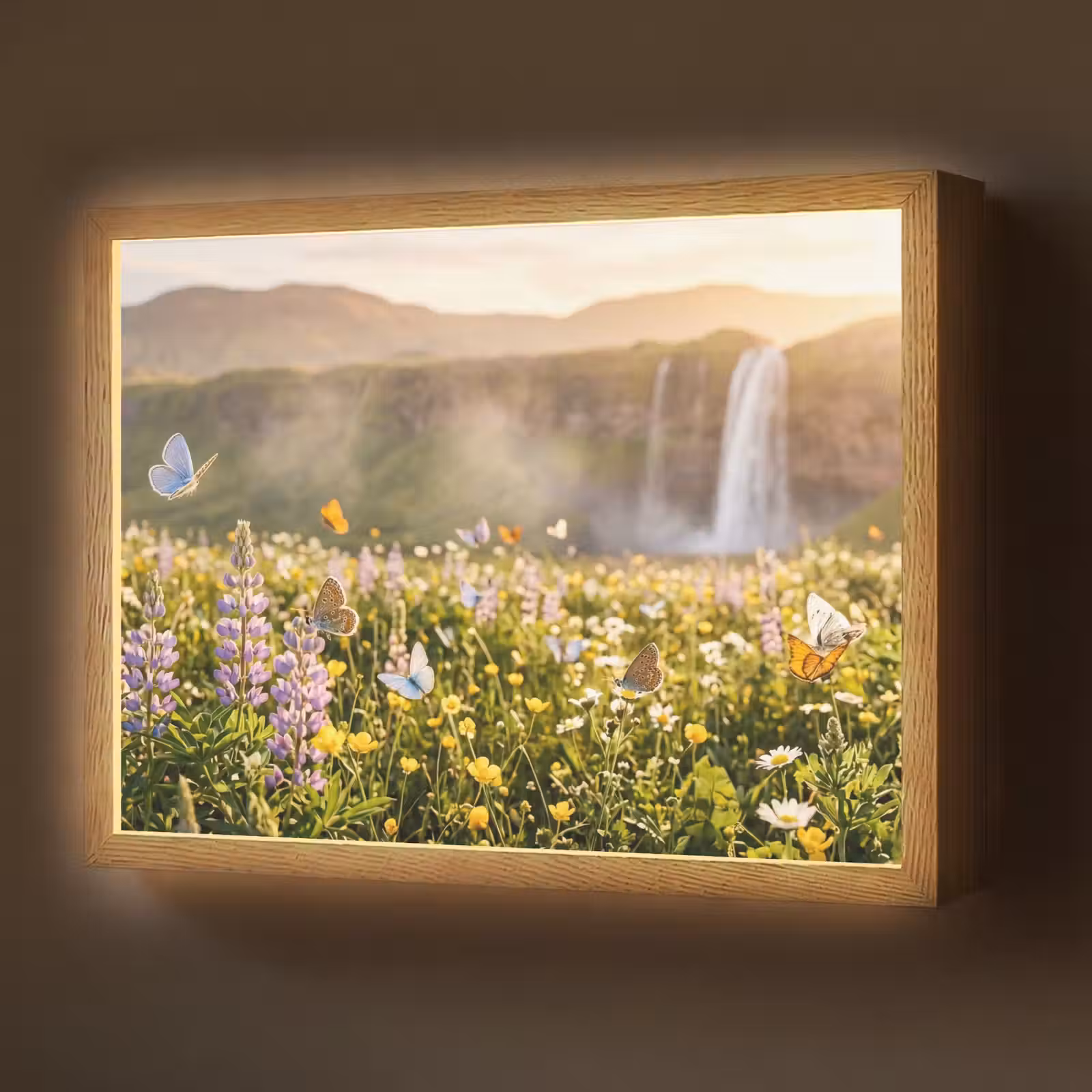 Lightbox - Wandlamp - Vlinders - Waterval - Bloemenveld — 1