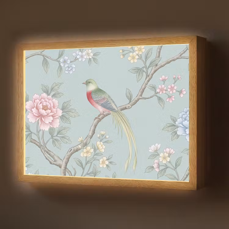Lightbox - Wandlamp - Vogel - Bloemen - Kleurrijk — 1