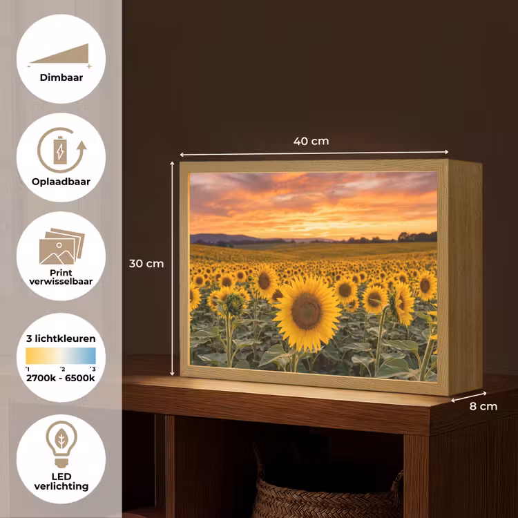 Lightbox - Wandlamp - Zonnebloemen - Heuvellandschap - Geel — 10