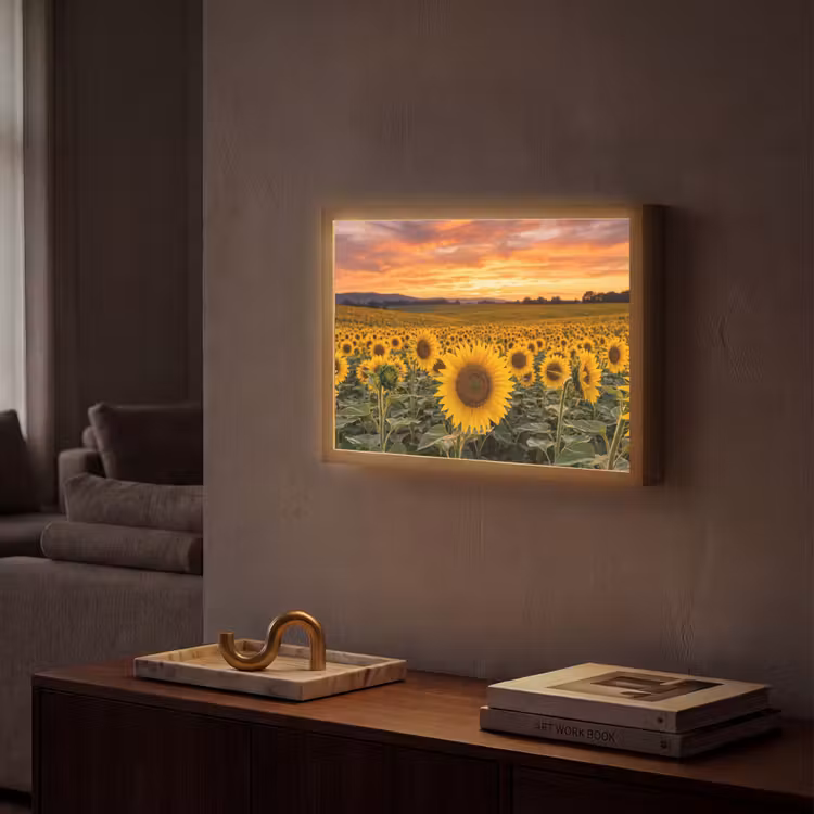 Lightbox - Wandlamp - Zonnebloemen - Heuvellandschap - Geel — 2
