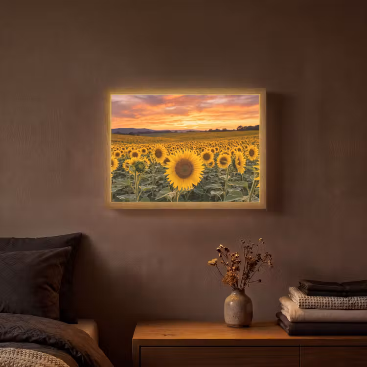 Lightbox - Wandlamp - Zonnebloemen - Heuvellandschap - Geel — 3