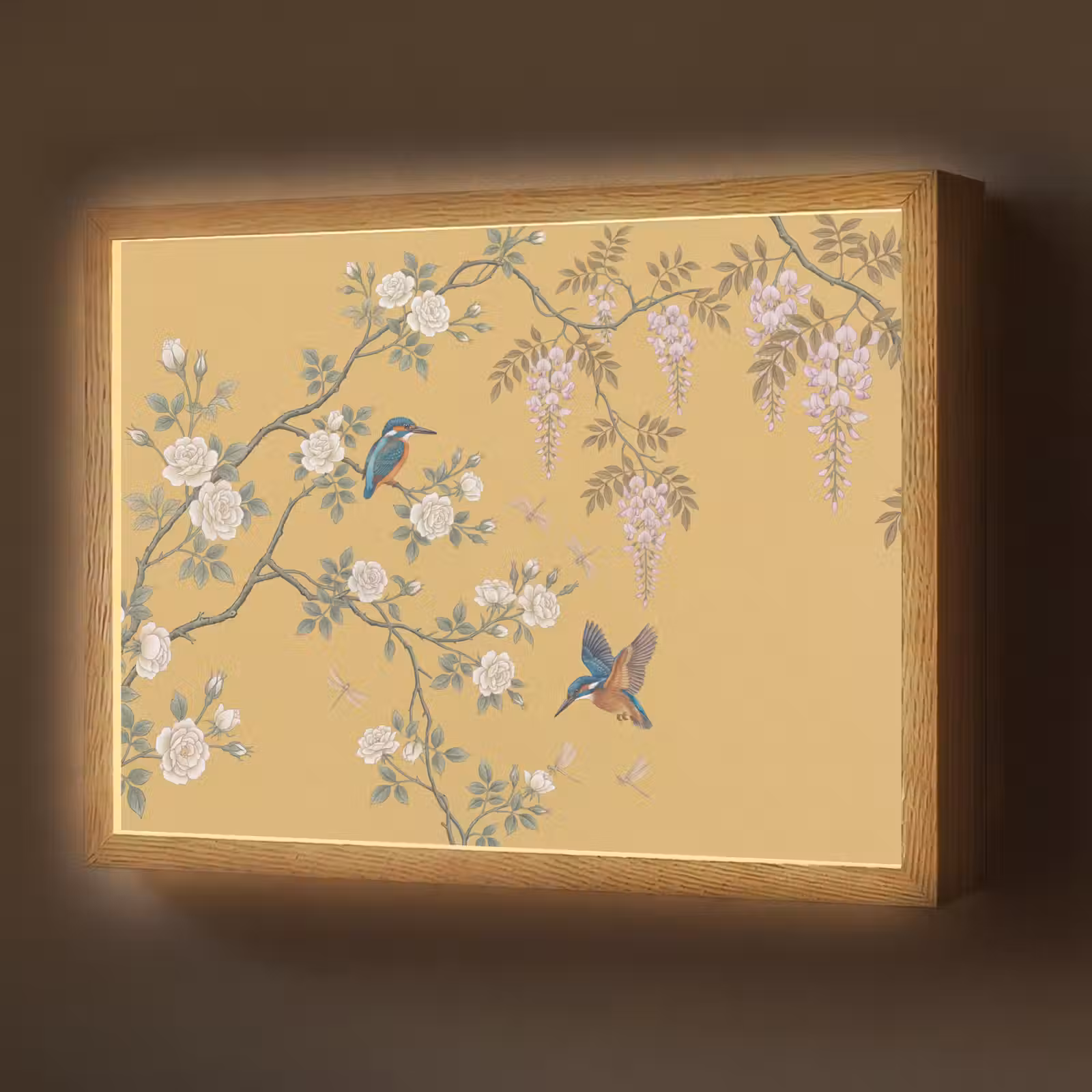 Lightbox - Wandlamp - IJsvogels - Bloesem - Geel — 1