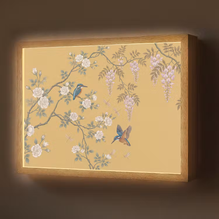 Lightbox - Wandlamp - IJsvogels - Bloesem - Geel — 1