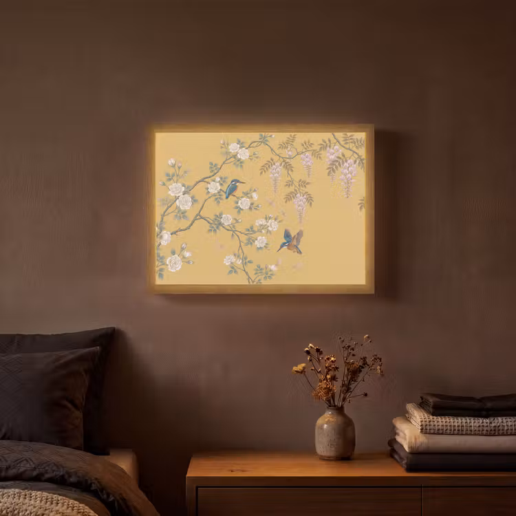 Lightbox - Wandlamp - IJsvogels - Bloesem - Geel — 3