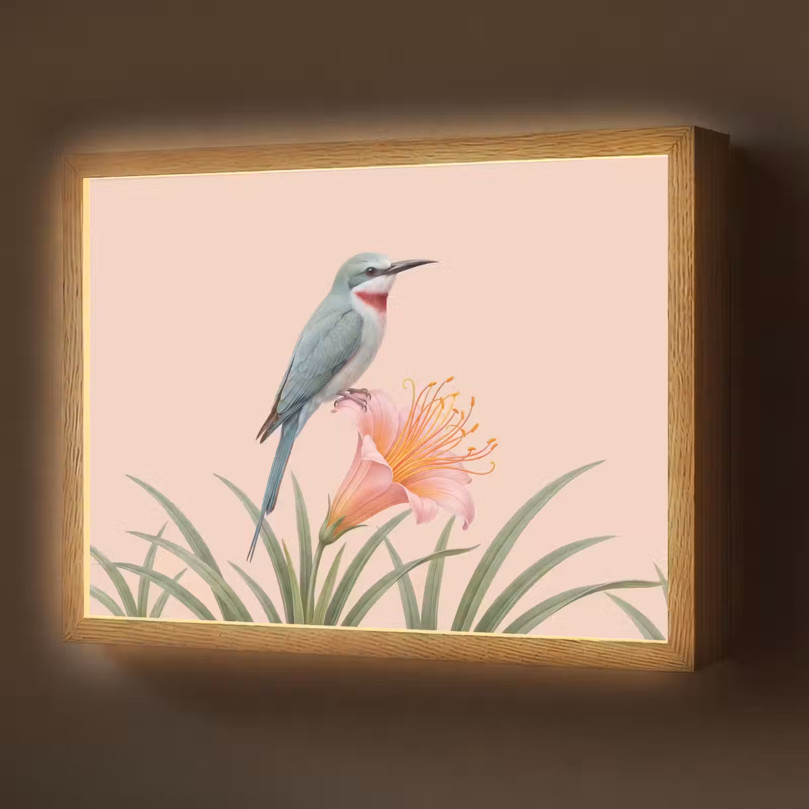 Lightbox - Wandlamp - Vogel - Bloem - Natuur - Roze — 1