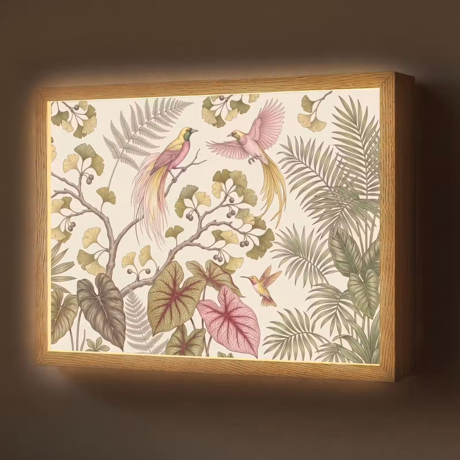 Lightbox - Wandlamp - Vogels - Tropisch - Botanisch - Roze — 1
