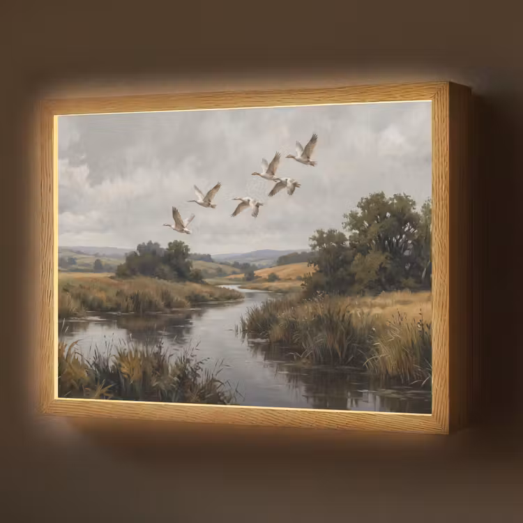 Lightbox - Wandlamp - Eenden - Rivier - Landschap - Vlucht - Nostalgisch — 1