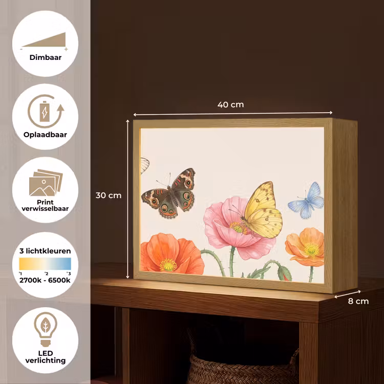 Lightbox - Wandlamp - Vlinders - Klaprozen - Illustratie - Kleurrijk — 10