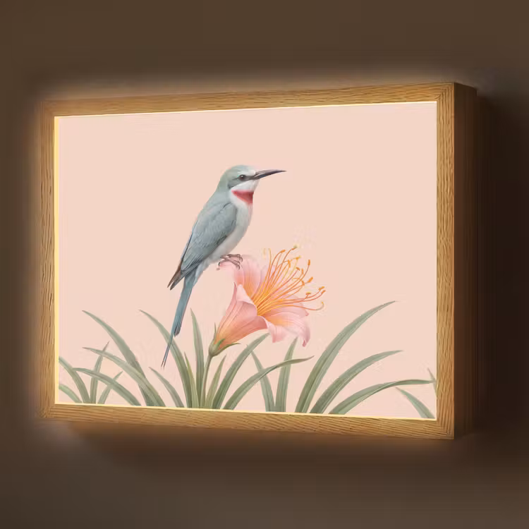 Lightbox - Wandlamp - Vogel - Bloem - Natuur - Roze — 1