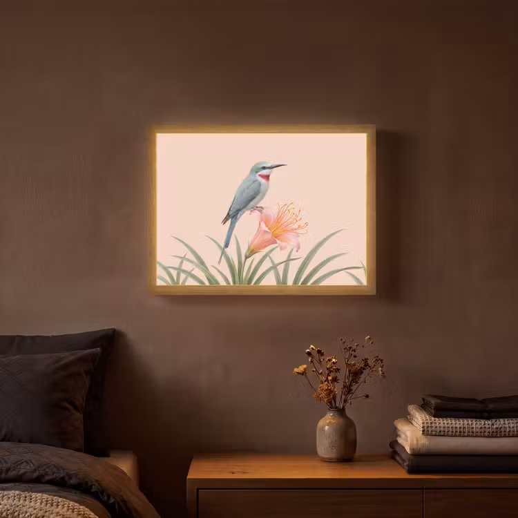 Lightbox - Wandlamp - Vogel - Bloem - Natuur - Roze — 3