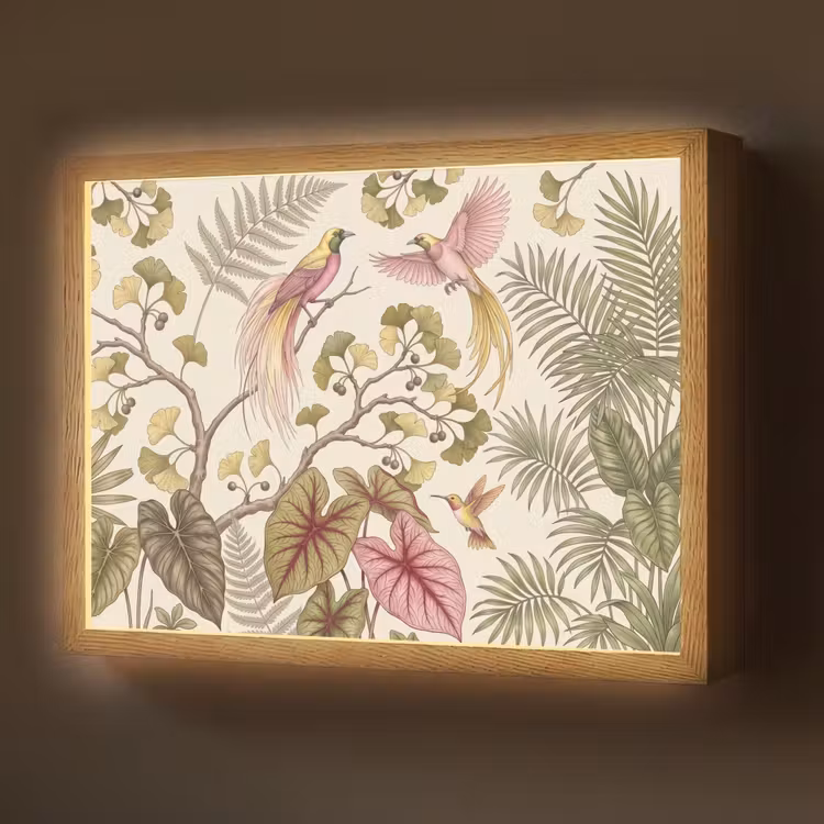 Lightbox - Wandlamp - Vogels - Tropisch - Botanisch - Roze — 1