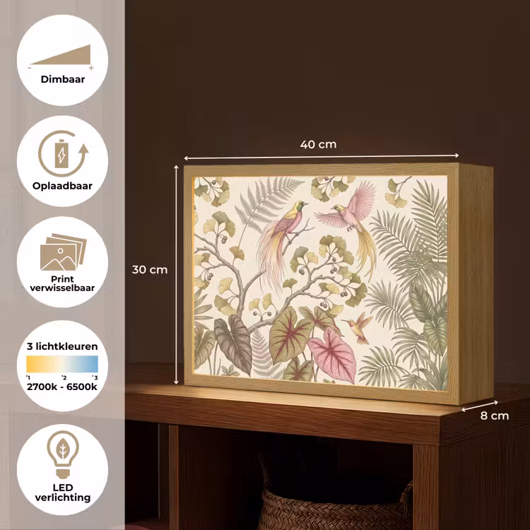Lightbox - Wandlamp - Vogels - Tropisch - Botanisch - Roze — 10