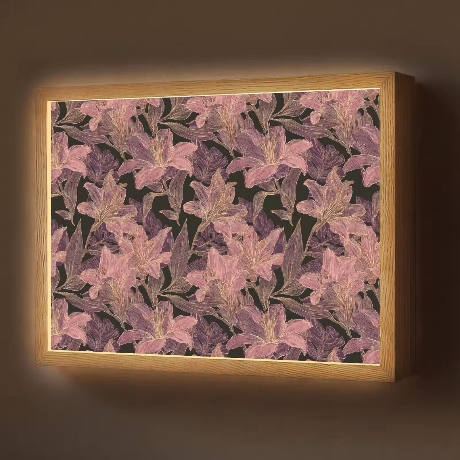 Lightbox - Wandlamp - Lelies - Patroon - Paars - Goud — 1
