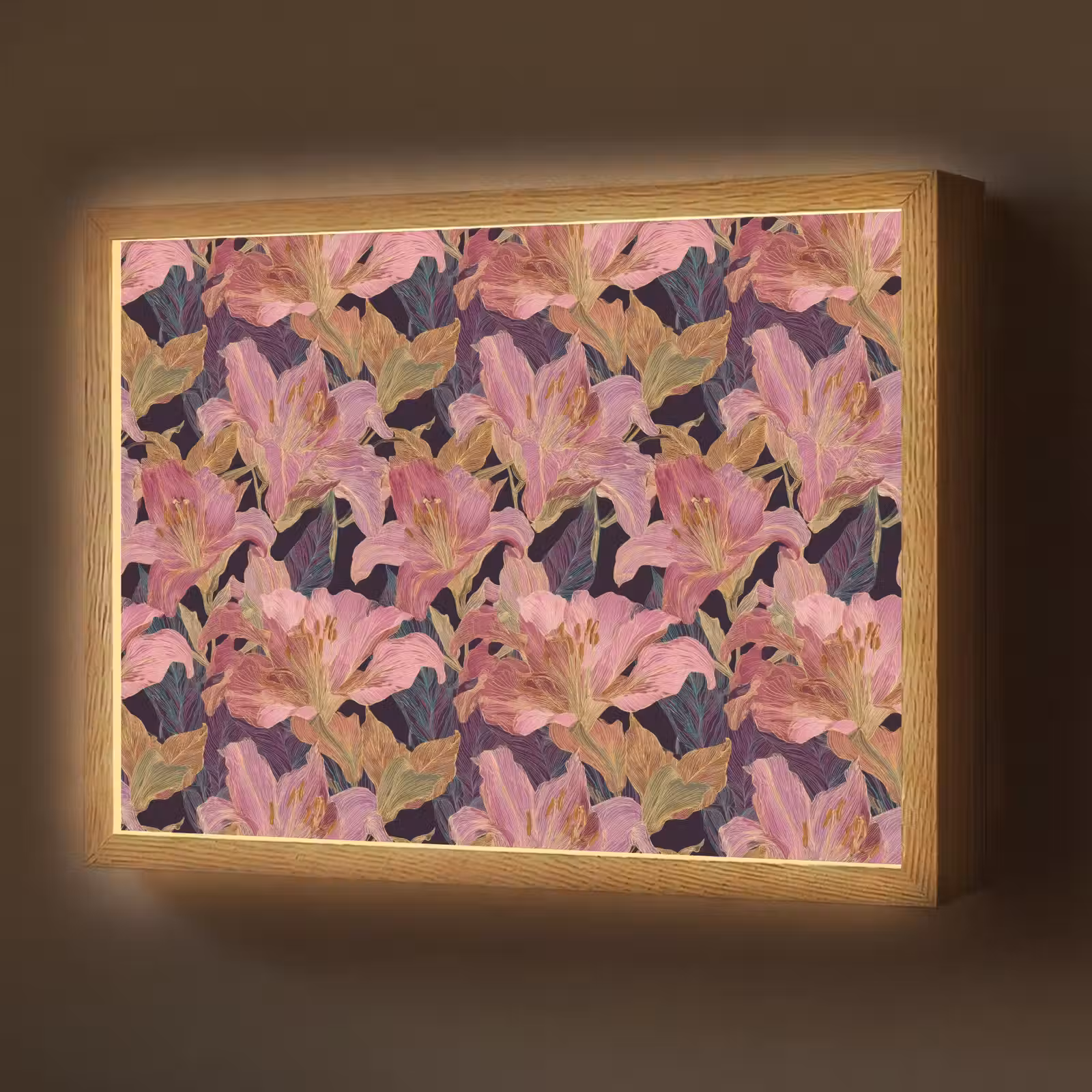 Lightbox - Wandlamp - Lelies - Patroon - Roze - Goud — 1