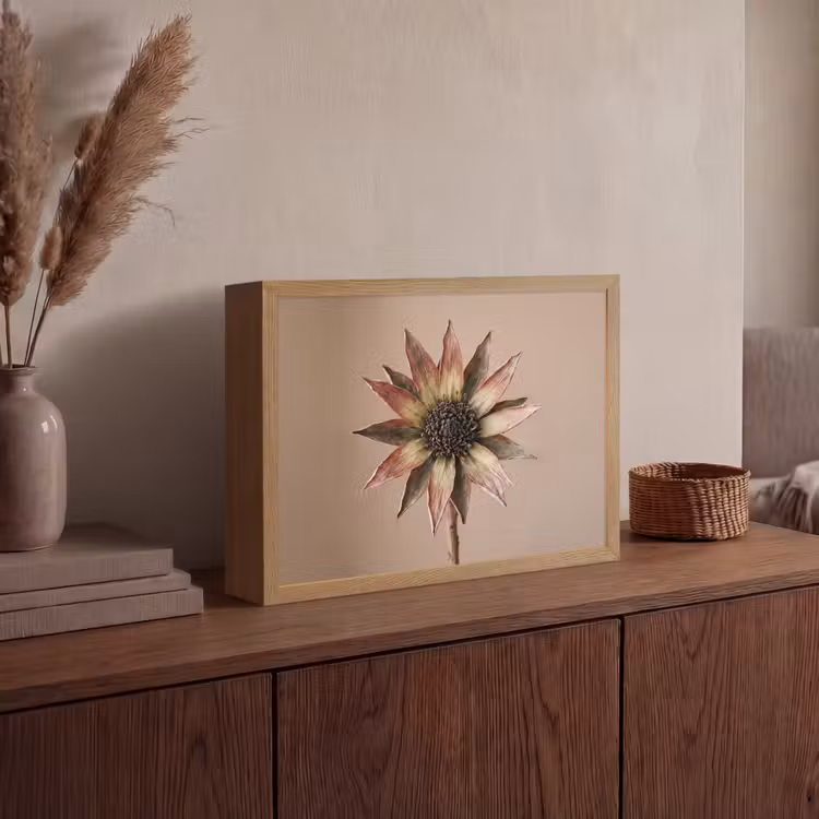 Lightbox - Wandlamp - Droogbloem - Protea - Vintage - Beige - Rustiek — 4