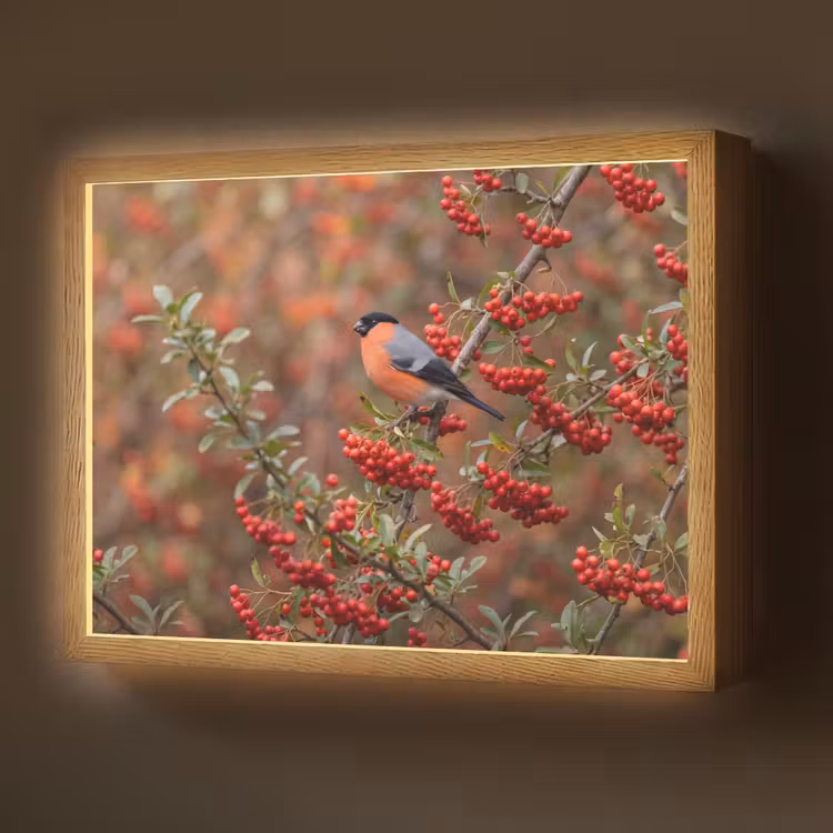 Lightbox - Wandlamp - Goudvink - Bessen - Herfst - Natuur - Kleurrijk — 1