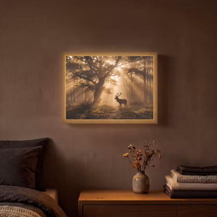 Lightbox - Wandlamp - Hert - Bos - Mistig - Natuur - Goud — 3