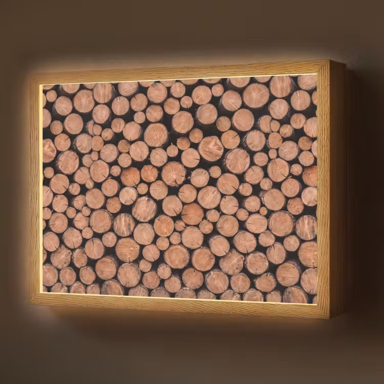 Lightbox - Wandlamp - Houtblokken - Textuur - Patroon - Bruin - Rustiek — 1