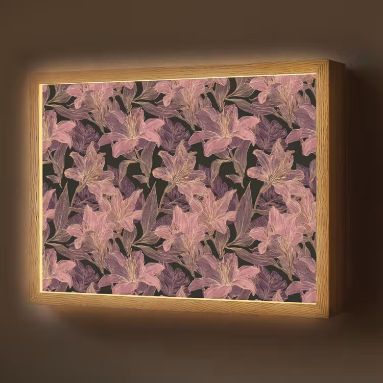 Lightbox - Wandlamp - Lelies - Patroon - Paars - Goud — 1
