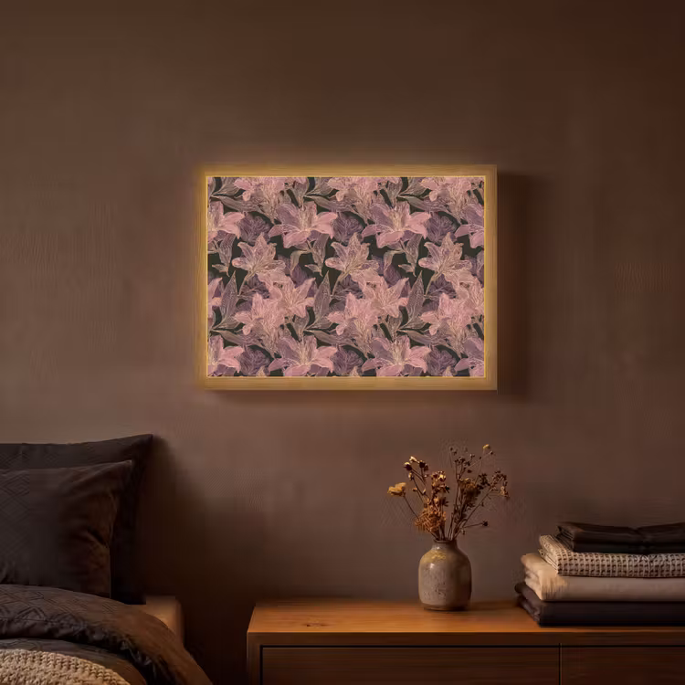 Lightbox - Wandlamp - Lelies - Patroon - Paars - Goud — 3