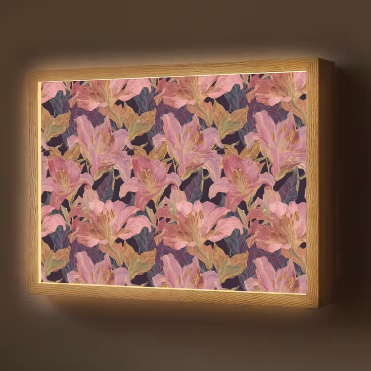 Lightbox - Wandlamp - Lelies - Patroon - Roze - Goud — 1