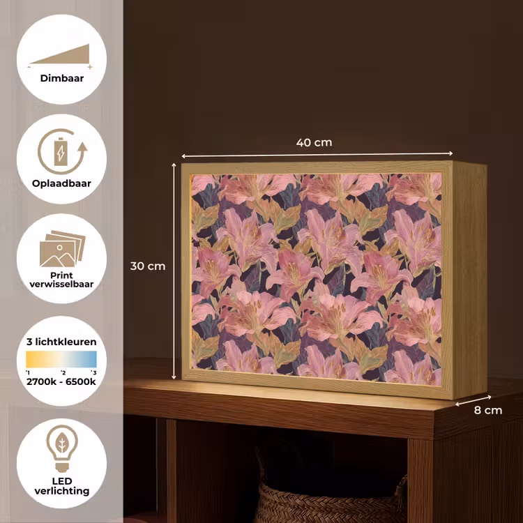 Lightbox - Wandlamp - Lelies - Patroon - Roze - Goud — 10