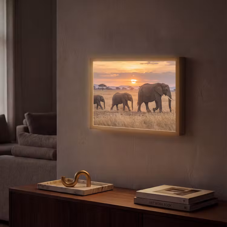Lightbox - Wandlamp - Olifanten - Savanne - Zonsondergang - Afrika - Warm — 2