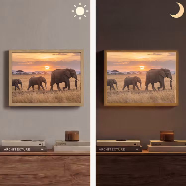 Lightbox - Wandlamp - Olifanten - Savanne - Zonsondergang - Afrika - Warm — 6