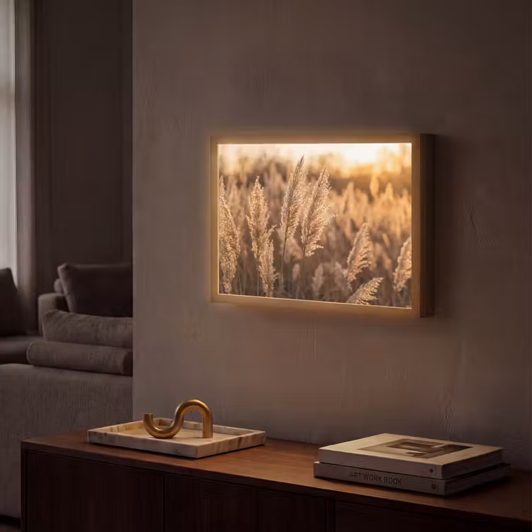 Lightbox - Wandlamp - Rietpluimen - Gras - Zonsondergang - Goud - Serene — 2